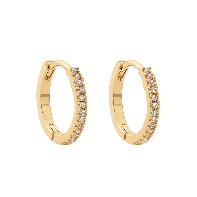 Boucles d'Oreilles Créoles en Plaqué Or Jaune & Oxydes De Zirconium, Diamètre 10 mm ou 15 mm - Naïades