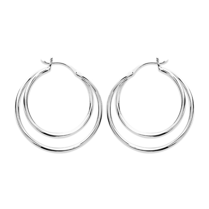 Boucles d'Oreilles Créoles Double Fil en Argent, Diamètre 30 mm - Naïades