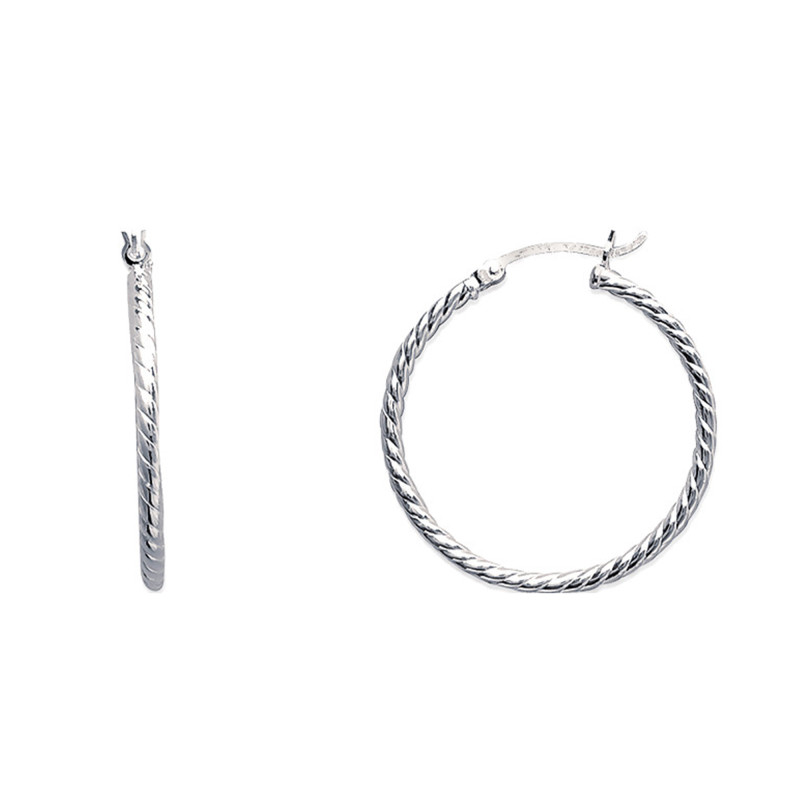 Boucles d'Oreilles Créoles Diamentées en Argent 925, Diamètre 30 mm - Naïades