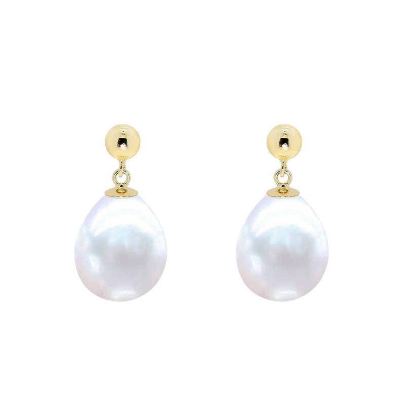 Boucles d'Oreilles en Or Jaune 750 & Perles d'Eau Douce Poire 8/9 mm - Négoce-îles