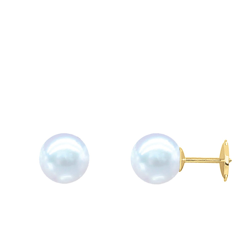 Boucles d'Oreilles Puces en Or Jaune 750 & Perles d'Eau Douce Rondes, Dimension de 7 à 10 mm - Négoce-îles