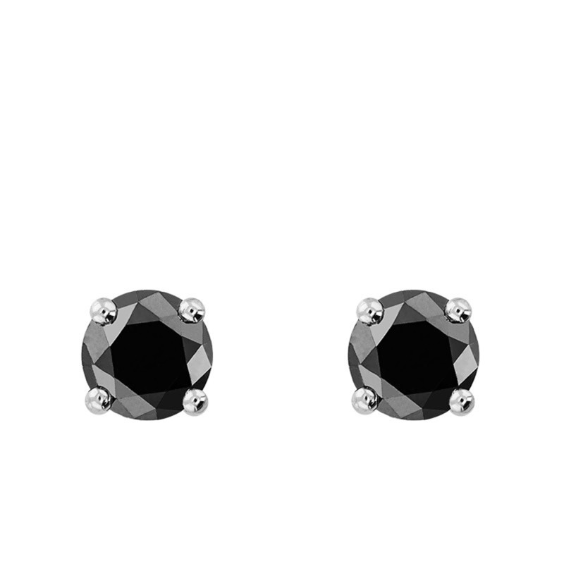 Boucles d'Oreilles Puces 2x0,50 ct en Or Blanc 750 & Diamant Noir - Emanessence