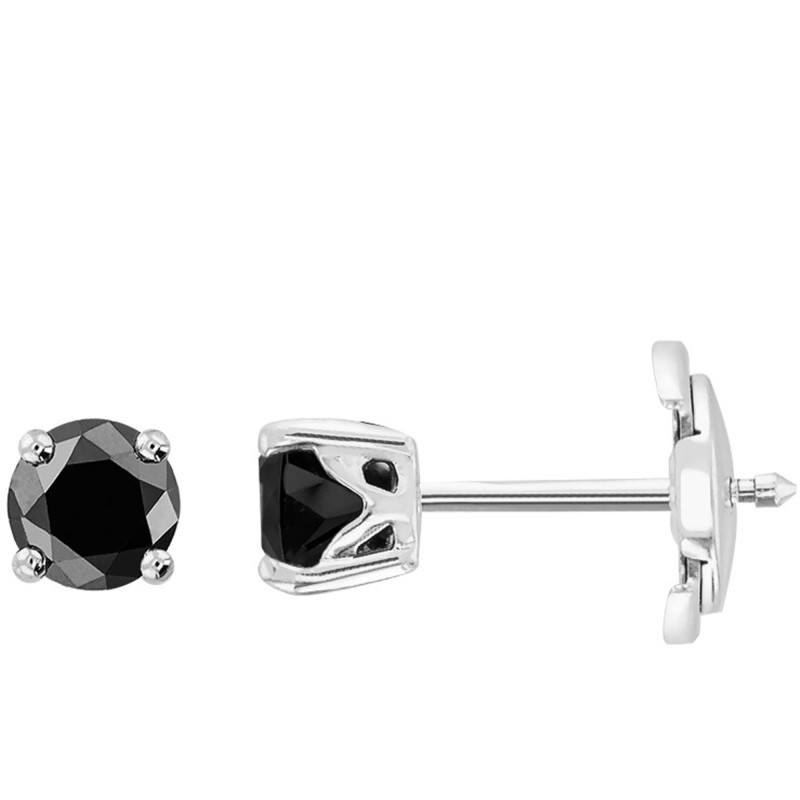 Boucles d'Oreilles Puces 2x0,50 ct en Or Blanc 750 & Diamant Noir - Emanessence