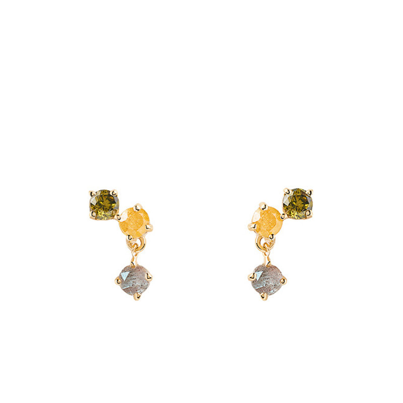 PROMO Boucles d'Oreilles JUNO Juno Doré en Oxydes de Zirconium & Labradorite - AR01-544-U - Pdpaola OCARAT.COM BIJOUTERIE N°1