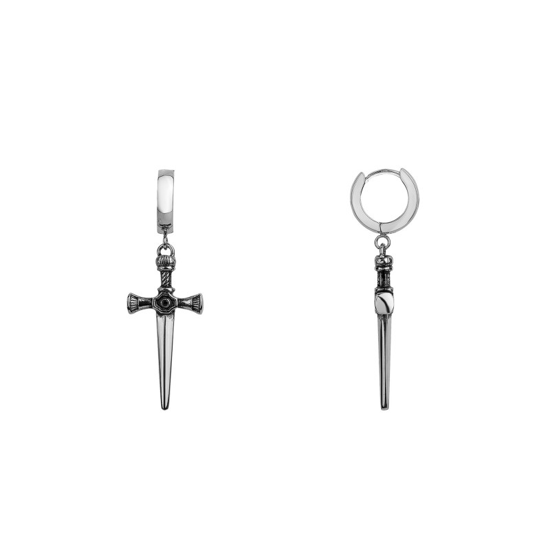 Boucles d'Oreilles Créoles Epées en Acier, Diamètre 13 mm - Phebus