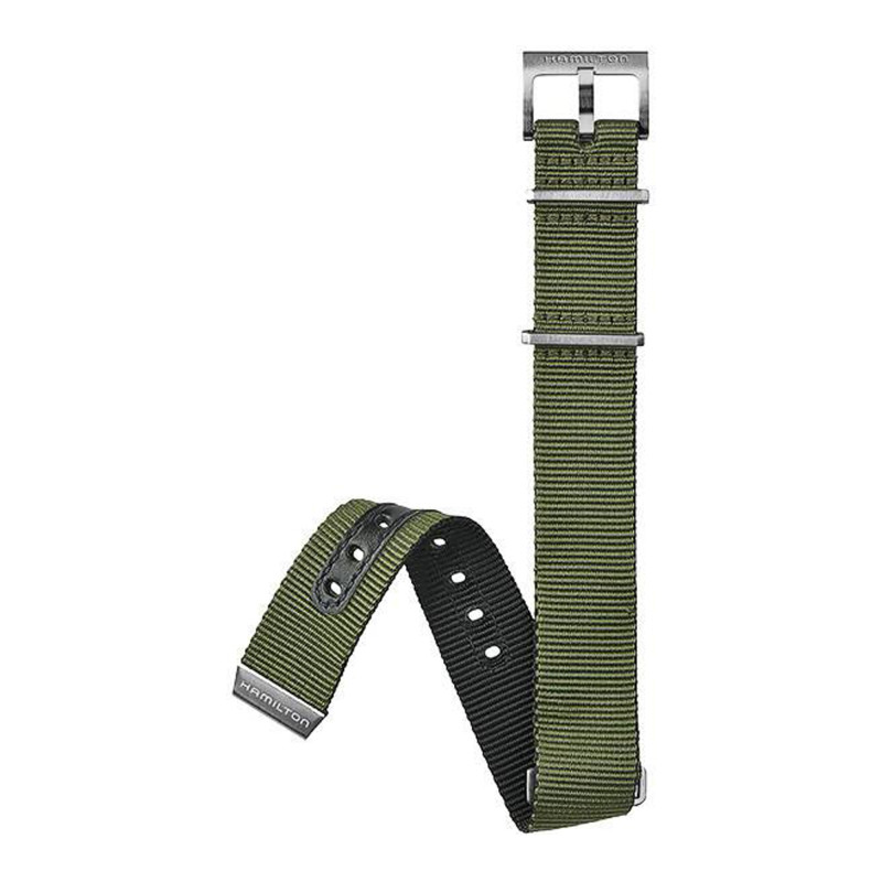 Bracelet de montre Khaki Navy Nato Noir Verte 20mm H690823108 - Hamilton