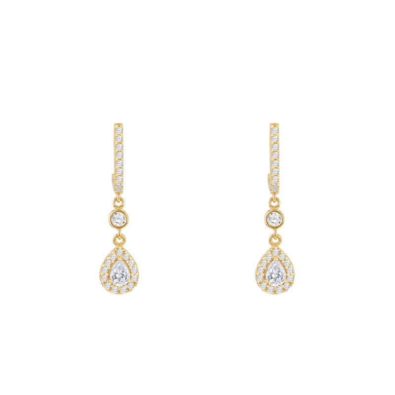 PROMO Boucles d'Oreilles Pendantes Gouttes en Or Jaune 375 & Oxydes de Zirconium - Emanessence OCARAT.COM BIJOUTERIE N°1