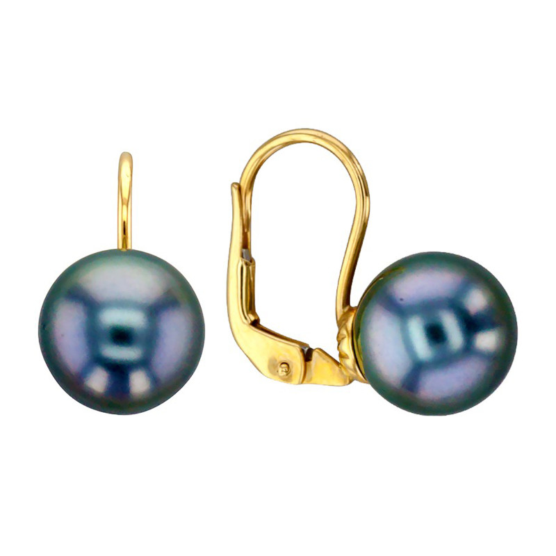 Boucles d'Oreilles Dormeuses en Or Jaune 750 & Perles de Tahiti - Porchet