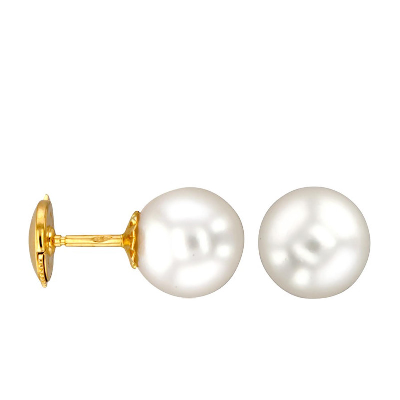 Boucles d'Oreilles Puces en Or Jaune 750 & Perles d'Australie - Porchet