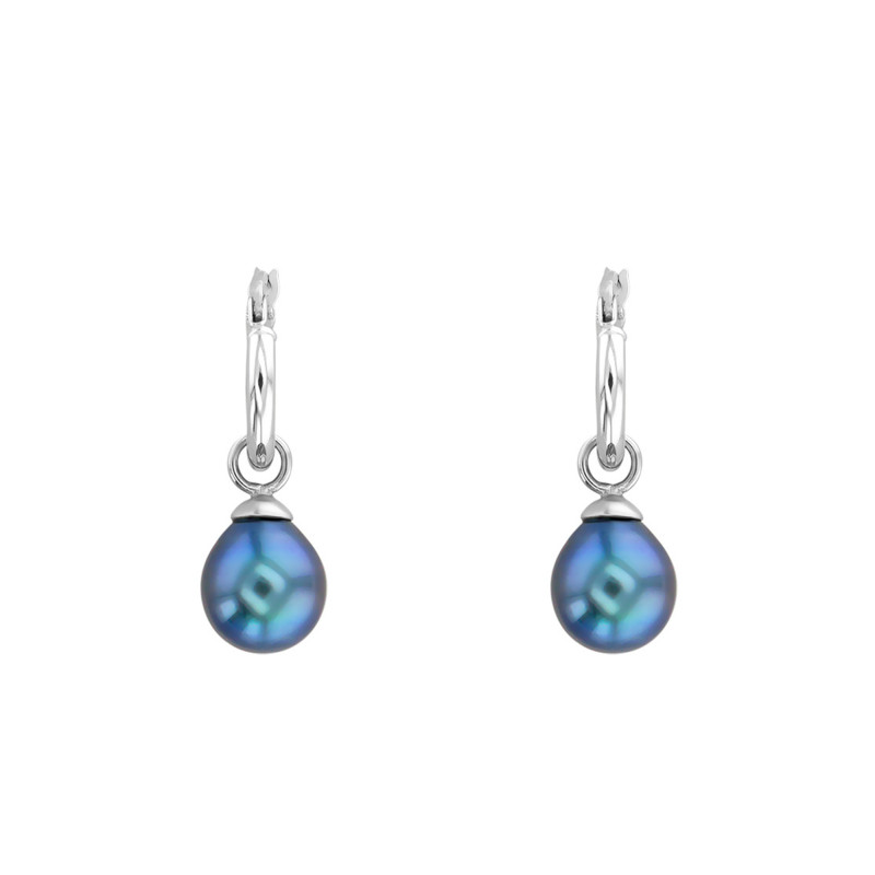 PROMO Boucles d'Oreilles Créoles en Or Blanc 750 & Perles de Tahiti, Diamètre 12,30 mm - Porchet OCARAT.COM BIJOUTERIE N°1