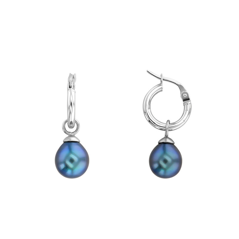 PROMO Boucles d'Oreilles Créoles en Or Blanc 750 & Perles de Tahiti, Diamètre 12,30 mm - Porchet OCARAT.COM BIJOUTERIE N°1