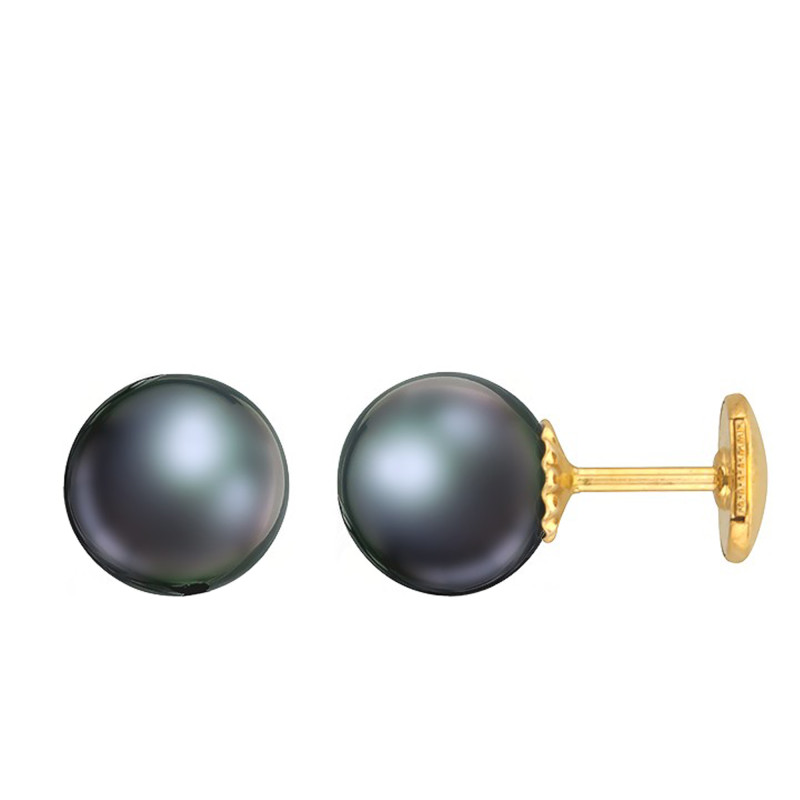 Boucles d'Oreilles Puces en Or Jaune 750 & Perles de Tahiti - Porchet