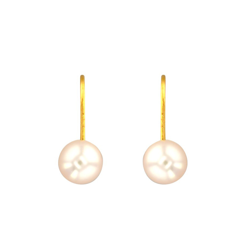 Boucles d'Oreilles Dormeuses en Or Jaune 750 & Perles Blanches - Porchet