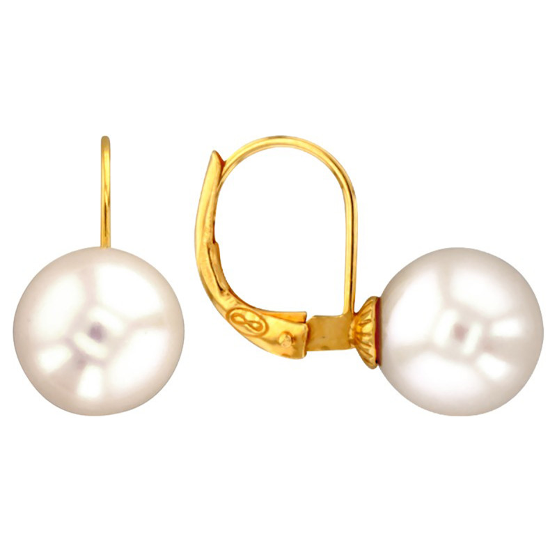 Boucles d'Oreilles Dormeuses en Or Jaune 750 & Perles Blanches - Porchet