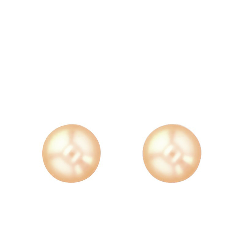 Boucles d'Oreilles Puces en Or Jaune 750 & Perles de Culture Roses Clair - Porchet