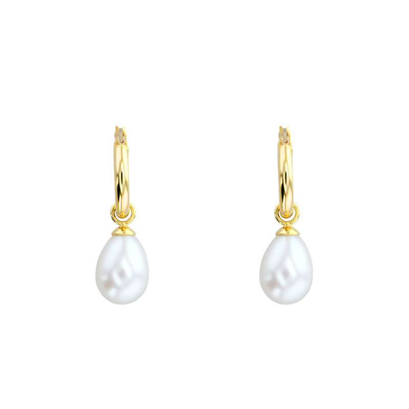 Boucles d'Oreilles Créoles en Or Jaune 750 & Perles, Diamètre 12,30 mm - Porchet