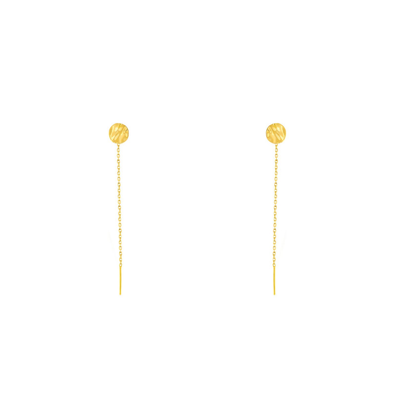 Boucles d'Oreilles Pendantes Rond Froissé et Chaîne Forçat en Or Jaune 375 - Maison Ballet by Scarlett