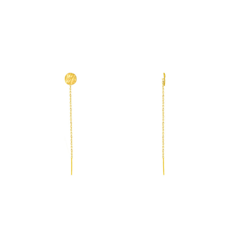 Boucles d'Oreilles Pendantes Rond Froissé et Chaîne Forçat en Or Jaune 375 - Maison Ballet by Scarlett
