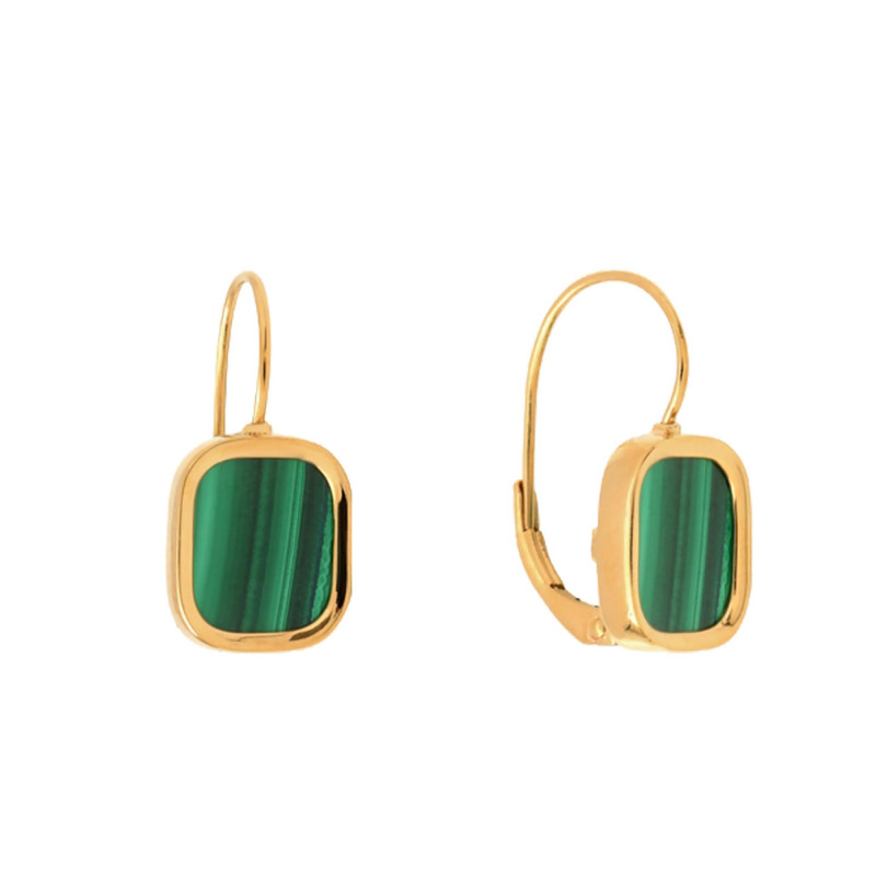 Boucles d'Oreilles Mykonos en Plaqué Or Jaune & Malachite - Skalli