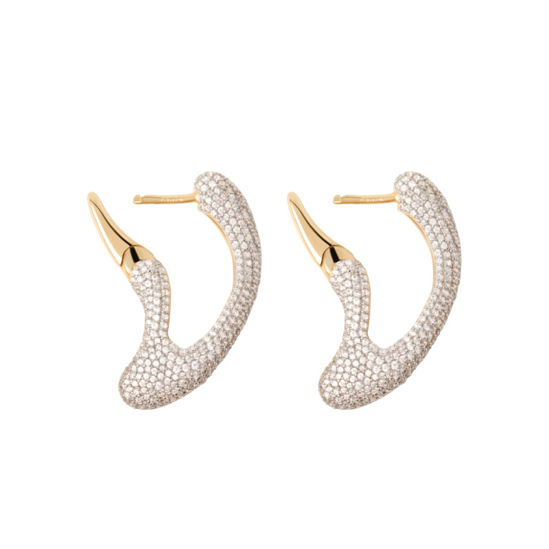 PROMO Boucles d'Oreilles Créoles Pavé Sense en Argent Doré & Oxydes de Zirconium Blancs - AR01-D63 - Pdpaola OCARAT.COM BIJOUTERIE N°1