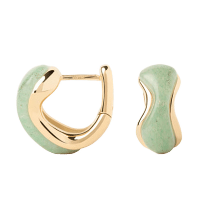 PROMO Boucles d'Oreilles Créoles Musa en Argent Doré & Aventurine Verte - AR01-D59 - Pdpaola OCARAT.COM BIJOUTERIE N°1