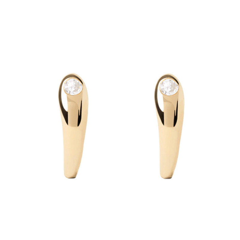 Boucles d'Oreilles Créoles Serena en Argent Doré & Oxydes de Zirconium Blancs - AR01-E72 - Pdpaola