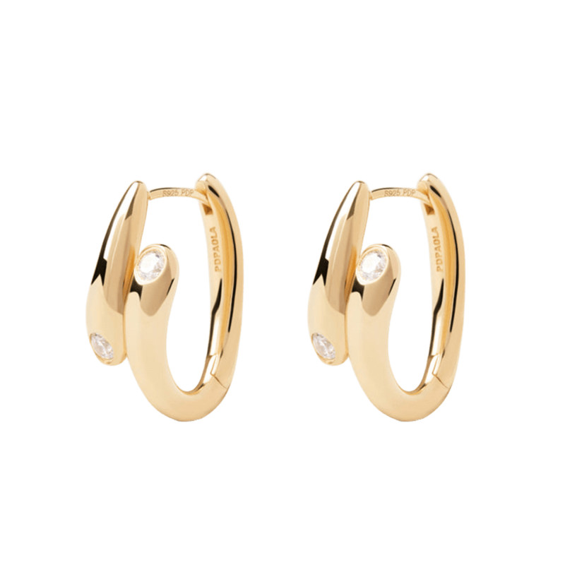 Boucles d'Oreilles Créoles Caramelle en Argent Doré & Oxydes de Zirconium Blancs - AR01-E04 - Pdpaola