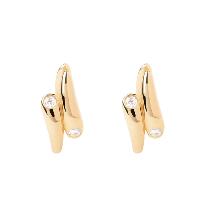 Boucles d'Oreilles Créoles Caramelle en Argent Doré & Oxydes de Zirconium Blancs - AR01-E04 - Pdpaola