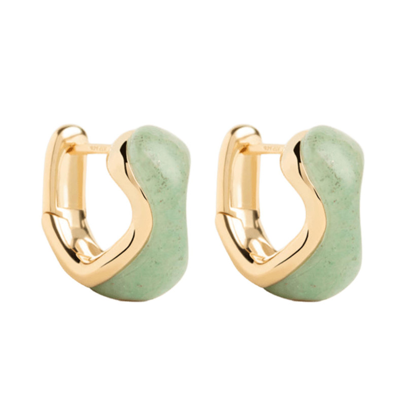 PROMO Boucles d'Oreilles Créoles Musa en Argent Doré & Aventurine Verte - AR01-D59 - Pdpaola OCARAT.COM BIJOUTERIE N°1