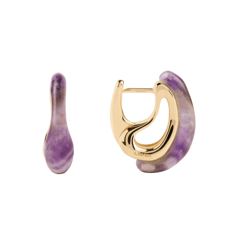 PROMO Boucles d'Oreilles Créoles Brisa en Argent Doré & Améthyste Violette - AR01-D50 - Pdpaola OCARAT.COM BIJOUTERIE N°1