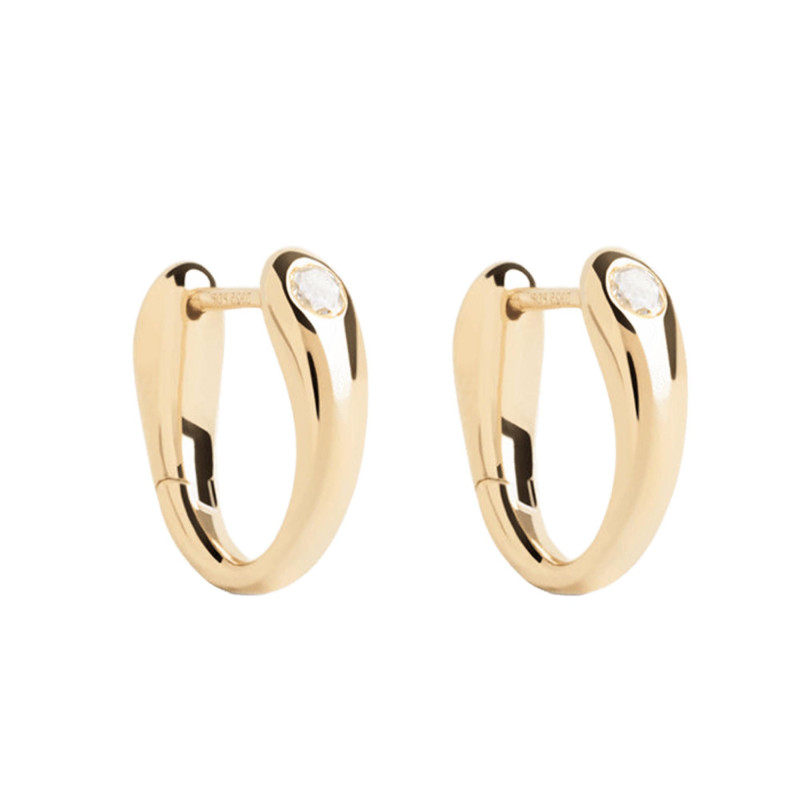 Boucles d'Oreilles Créoles Serena en Argent Doré & Oxydes de Zirconium Blancs - AR01-E72 - Pdpaola