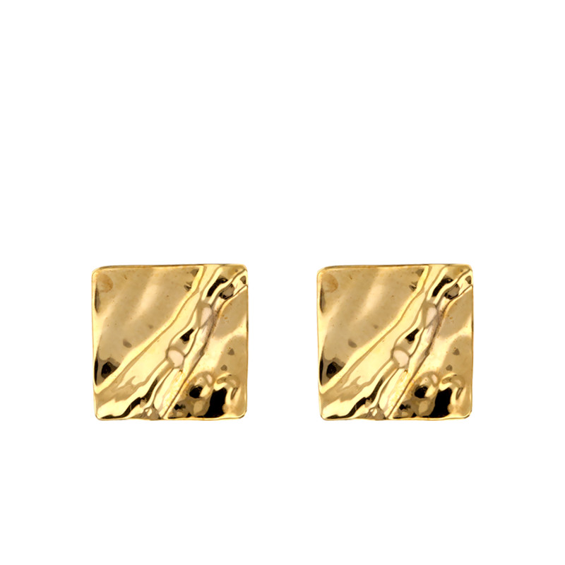 Boucles d'Oreilles Carrées Froissés en Or Jaune 375 - Maison Ballet by Scarlett