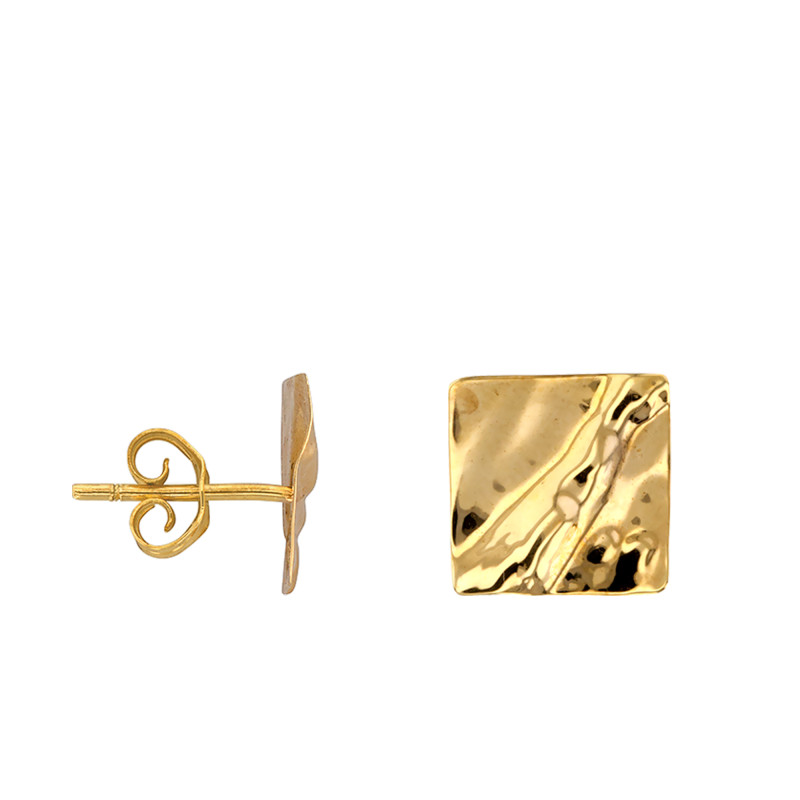 Boucles d'Oreilles Carrées Froissés en Or Jaune 375 - Maison Ballet by Scarlett