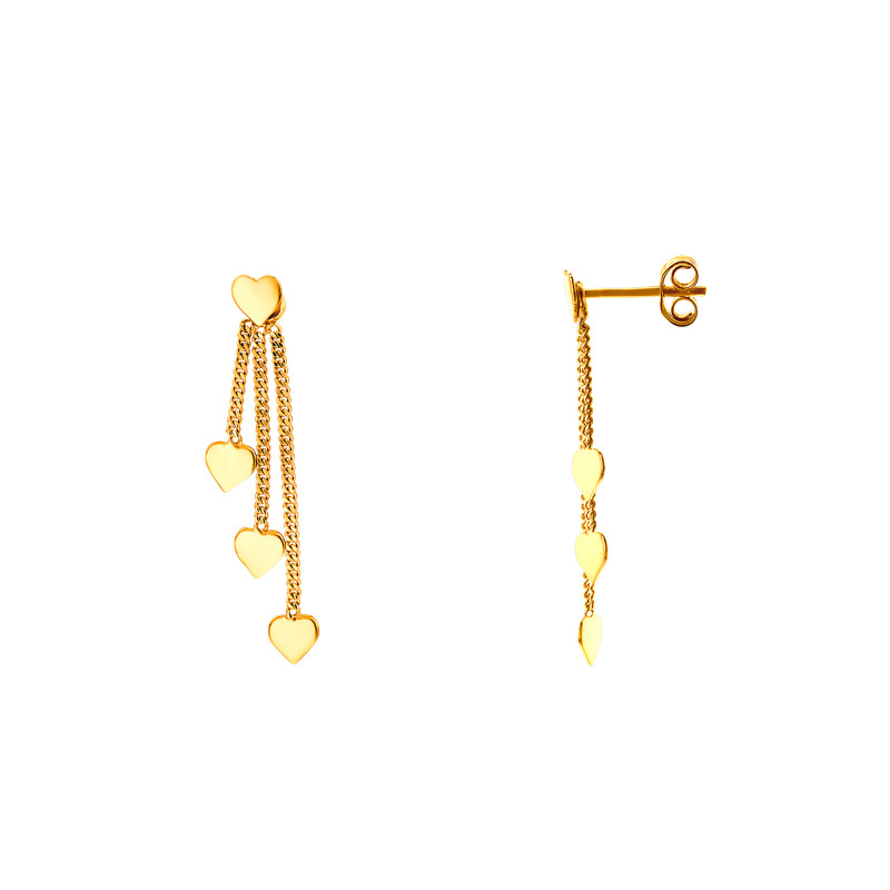 Boucles d'Oreilles Pendentes Coeurs en Or Jaune 375 - Maison Ballet by Scarlett