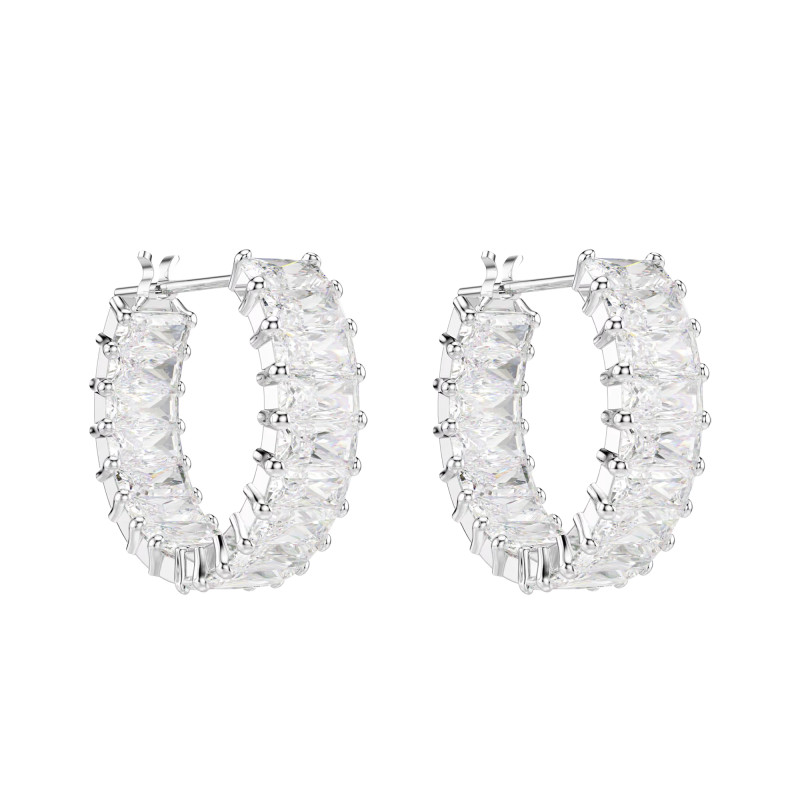 Boucles d'Oreilles Créoles Matrix en Métal Rhodié & Cristaux Blancs - 5733397 - Swarovski