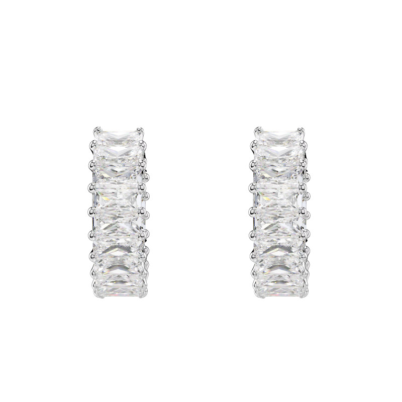 Boucles d'Oreilles Créoles Matrix en Métal Rhodié & Cristaux Blancs - 5733397 - Swarovski
