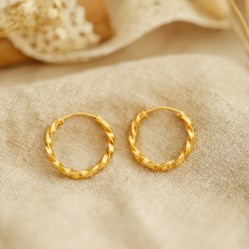 Boucles d'Oreilles Créoles Torsadées en Or Jaune 750, Diamètre 12 mm - Emanessence