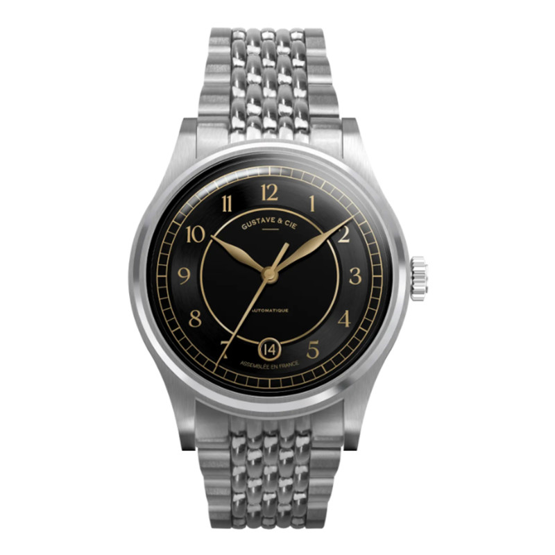 Montre 12H Charles Argent & Noir Grain De Riz 38mm - Gustave & Cie
