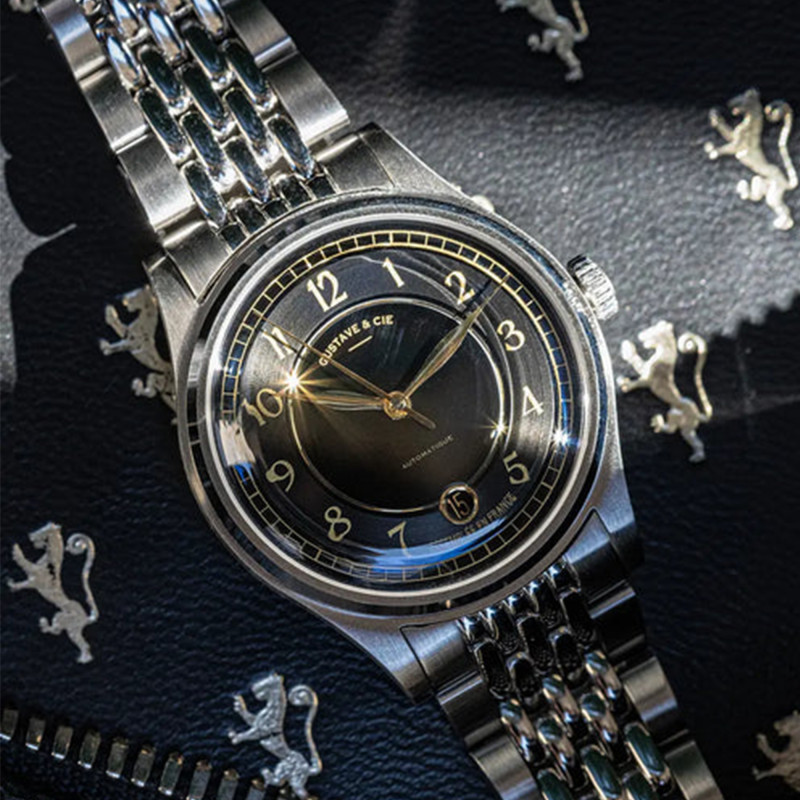Montre 12H Charles Argent & Noir Grain De Riz 38mm - Gustave & Cie