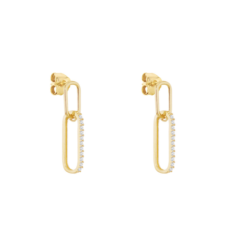 PROMO Boucles d'Oreilles Pendantes Ovales en Or Jaune 375 & Oxydes de Zirconium Cubiques Blanches - Emanessence OCARAT.COM BIJOUTERIE N°1