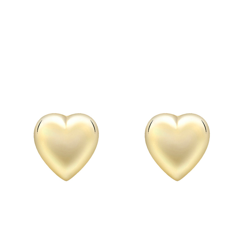 Boucles d'Oreilles Coeur Bombé Poli en Or Jaune 375 - Emanessence