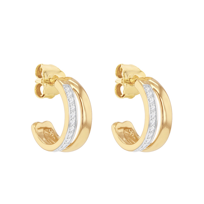 PROMO Boucles d'Oreilles Demi-Créole en Argent 925 Plaqué Or Jaune & Diamants de Synthèse 0,19 ct - Emanessence OCARAT.COM BIJOUTERIE N°1