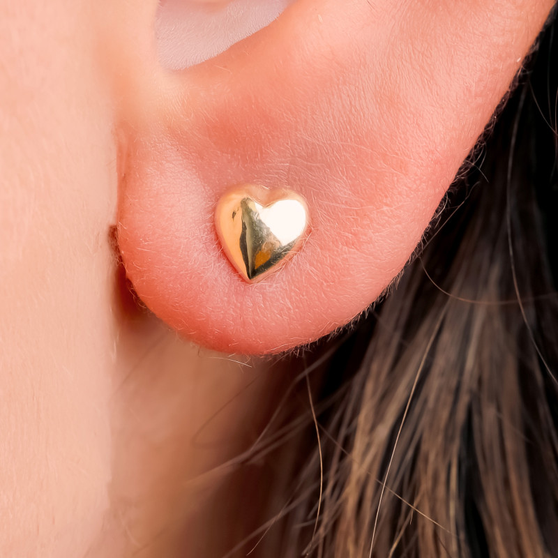 Boucles d'Oreilles Coeur Bombé Poli en Or Jaune 375 - Emanessence