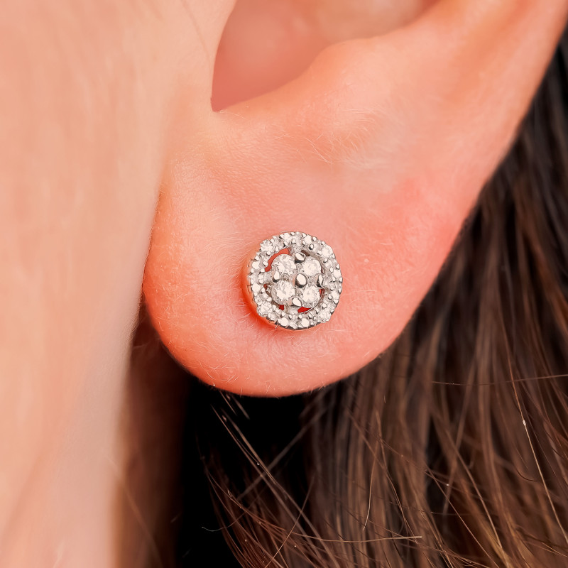 PROMO Boucles d'Oreilles en Argent 925 Plaqué Or Jaune & Diamants de Synthèse 0,14 ct - Emanessence OCARAT.COM BIJOUTERIE N°1