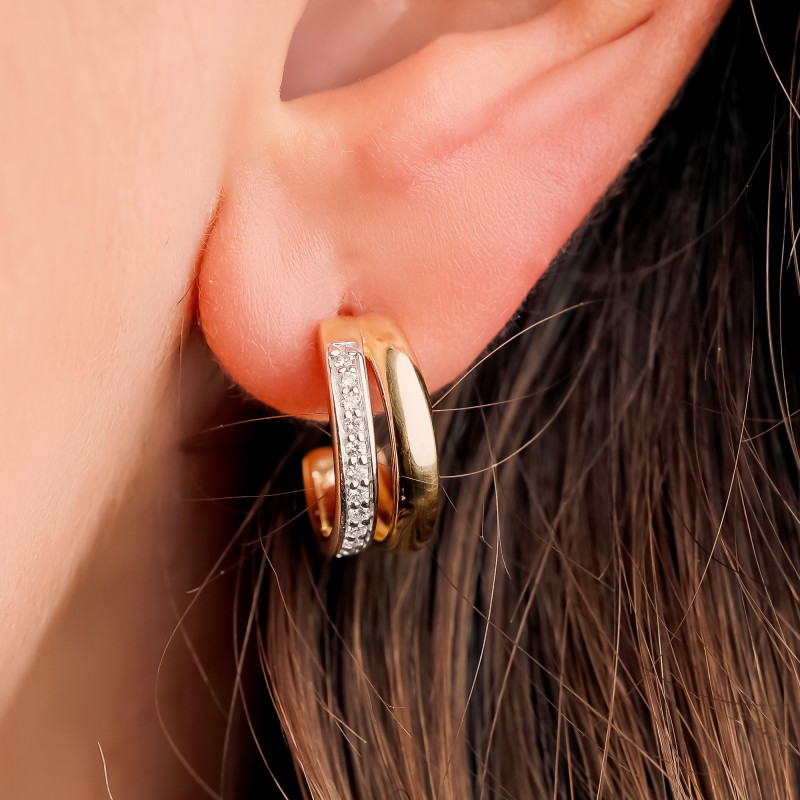PROMO Boucles d'Oreilles Demi-Créole en Argent 925 Plaqué Or Jaune & Diamants de Synthèse 0,19 ct - Emanessence OCARAT.COM BIJOUTERIE N°1