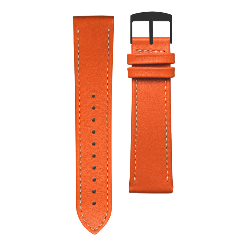 Bracelet de montre Cuir Orange Clémentine Surpiqué - Gustave & Cie