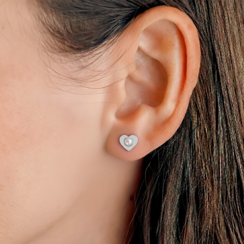 PROMO Boucles d'Oreilles Coeur & Perle, Argent 925 - Emanessence OCARAT.COM BIJOUTERIE N°1