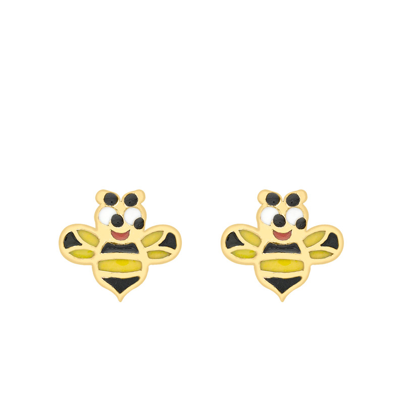 Boucles d'Oreilles Abeilles Émaillées en Or Jaune 375 - Bambins