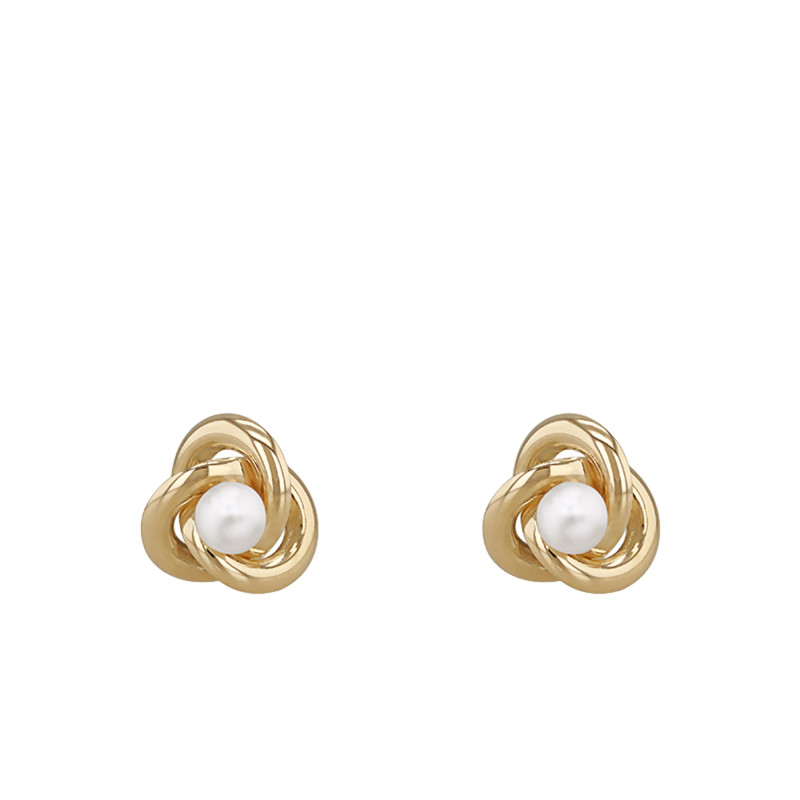 Boucles d'Oreilles Petits Noeuds en Or Jaune 375 & Perles d'Eau Douce - Emanessence