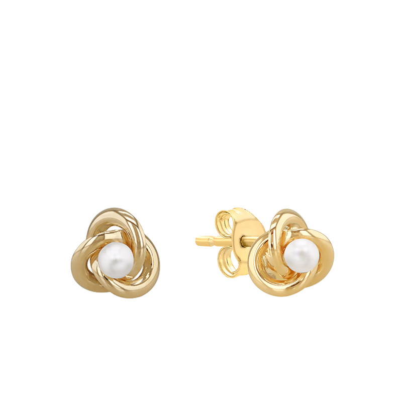Boucles d'Oreilles Petits Noeuds en Or Jaune 375 & Perles d'Eau Douce - Emanessence